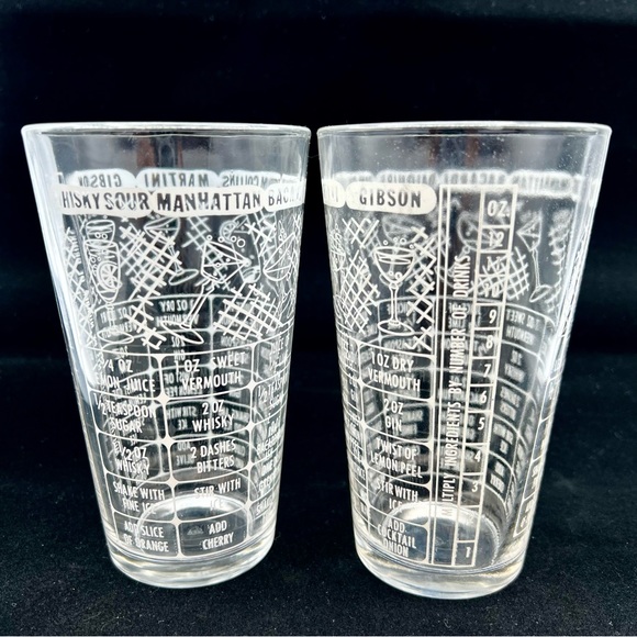 Vintage Federal Glass Cocktail Recipe Mixer Pint Glasses Barware 1960s Set of 2 - Picture 2 of 9